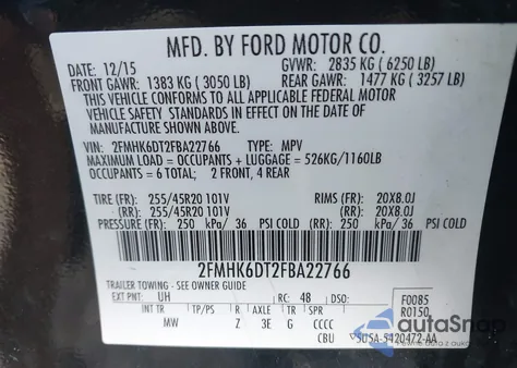 2015 Ford Flex Limited z USA, uszkodzony, nr VIN 2FMHK6DT2FBA22766